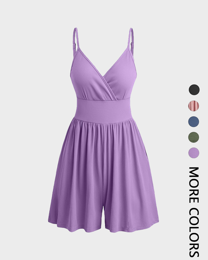 Women's Knitted Backless Cami Romper Adjustable Spaghetti Strap Wide Leg