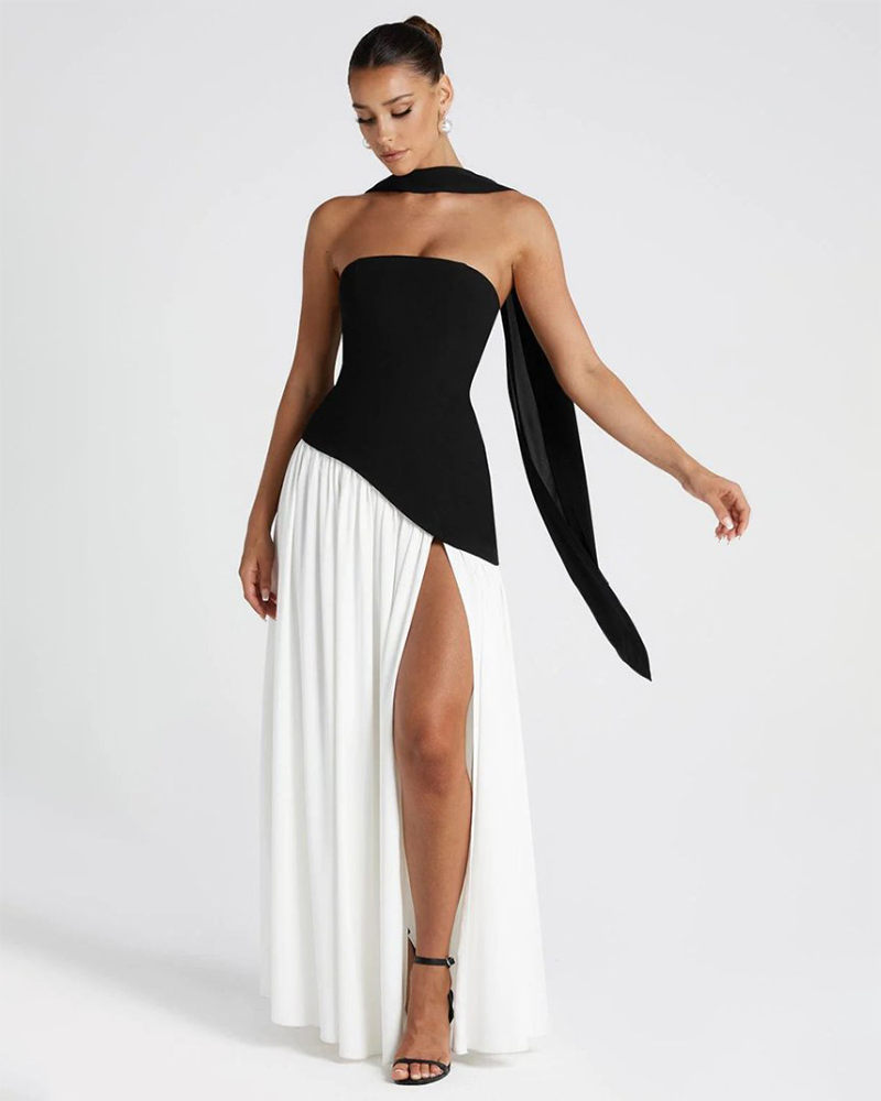 Women's Plain Split Thigh Strapless Bodycon Tube Dress