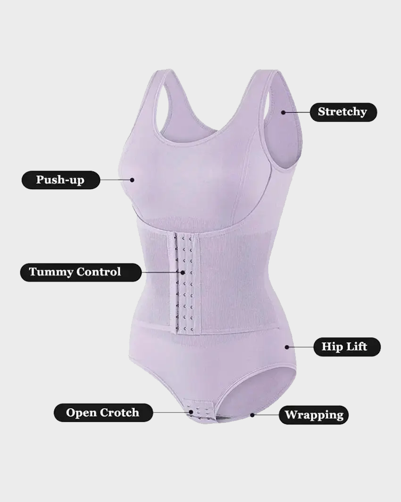 Zipper Bodysuit with Integrated Belt Tummy Control Shapewear for Daily & Posture