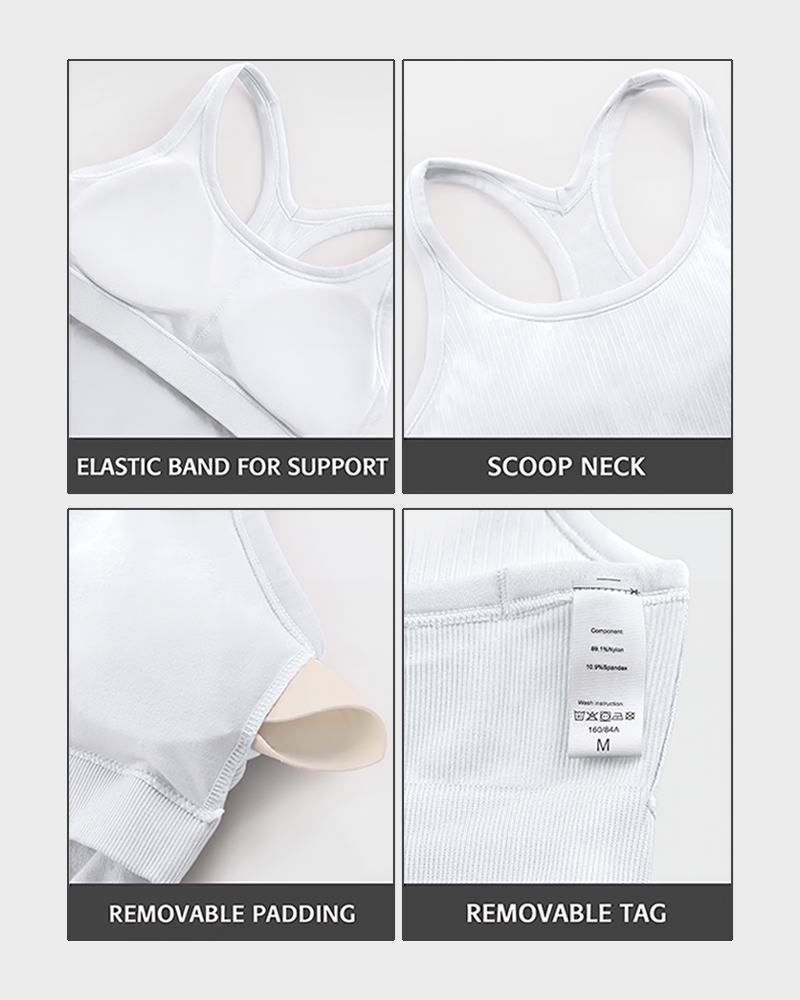 Women's Ribbed Racerback Tank Top with Built in Bra Scoop Neck Tight Athletic Top