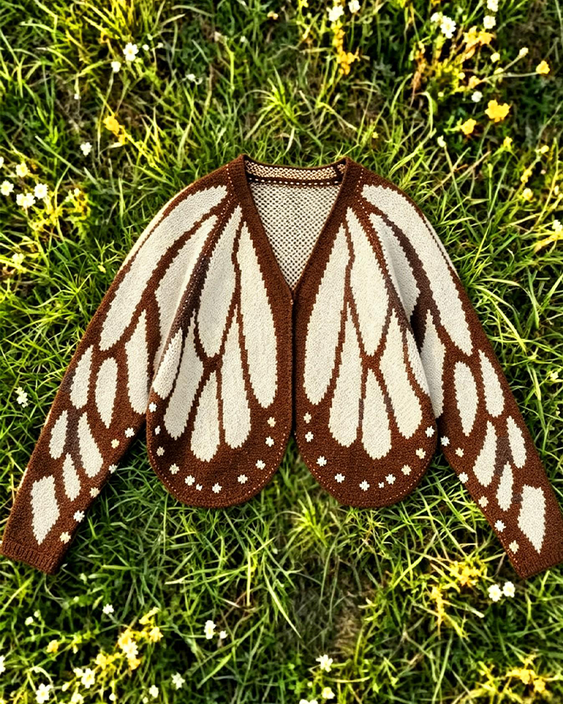 Women's Butterfly Wings V Neck Bat Sleeve Open Front Short Knit Casual Cardigan