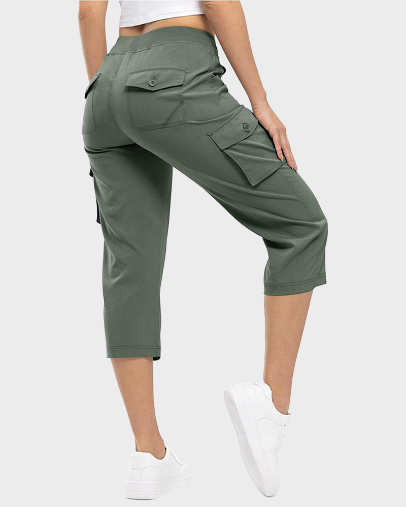 Lightweight 6 Pocket Quick Dry Cargo Capri Pants Loose Hiking Outdoor Bottoms