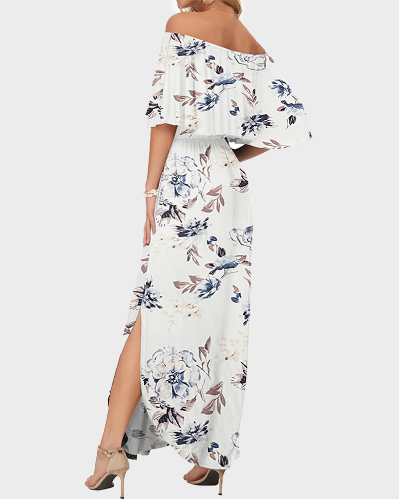 Women's Off The Shoulder Long Ruffle Maxi Dress with Pockets