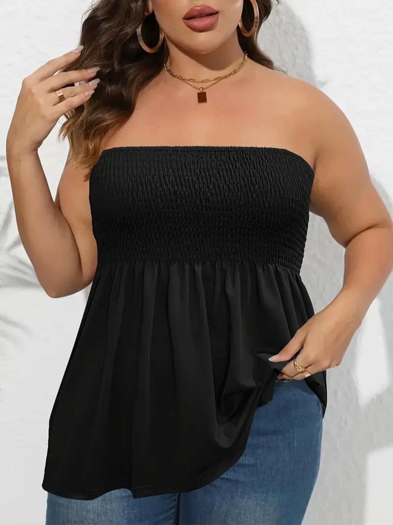 Plus Size Strapless Ruffle Hem Tube Top