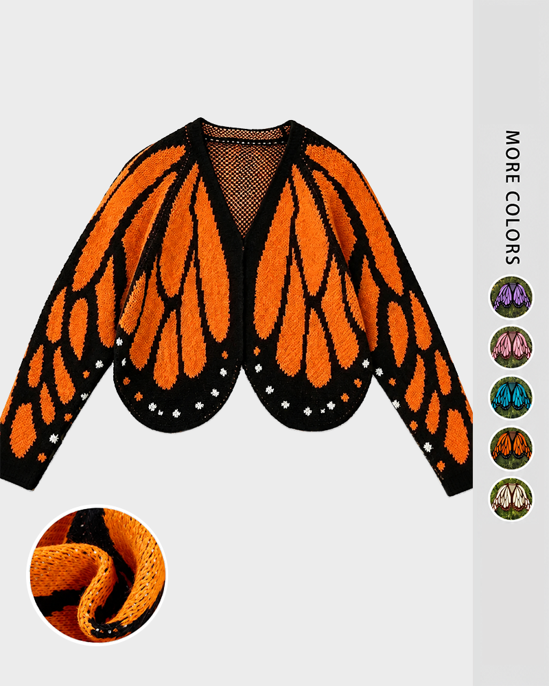 Women's Butterfly Wings V Neck Bat Sleeve Open Front Short Knit Casual Cardigan