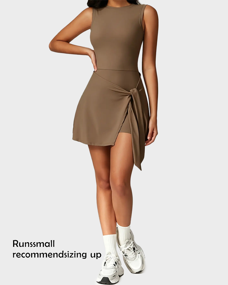 Anti Exposure Tie Front Wrap Sleeveless Soft Slim Fit Sport Dress