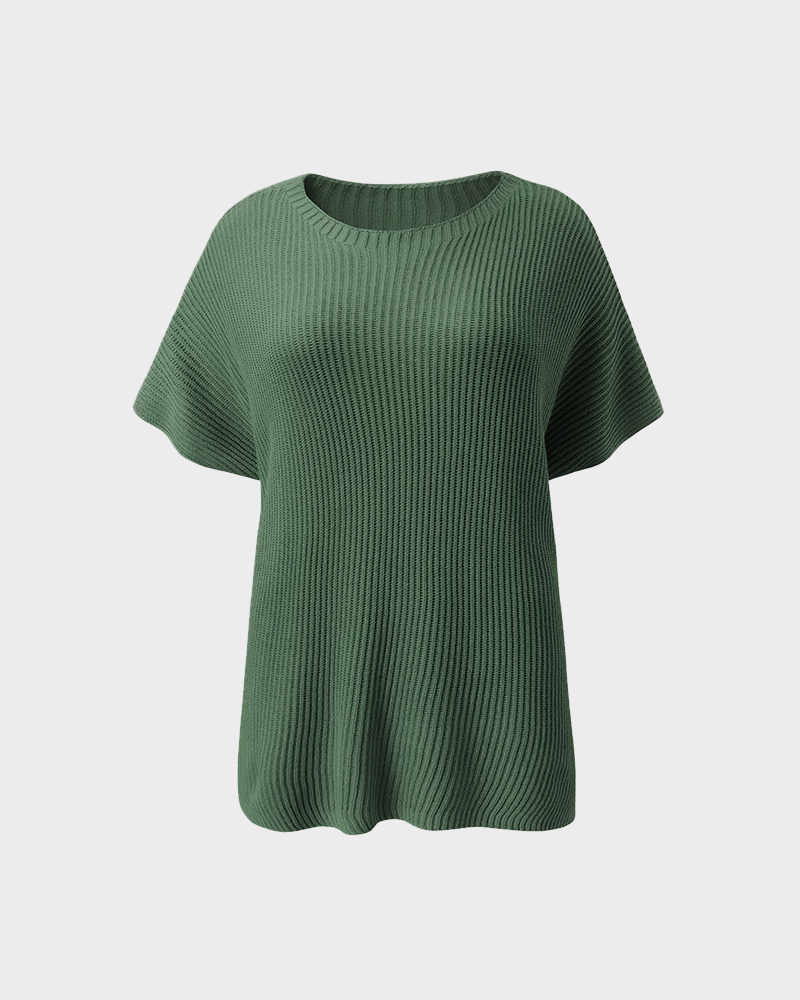 Summer Vibes Oversized Ribbed Crew Neck Knit Top with Side Slit