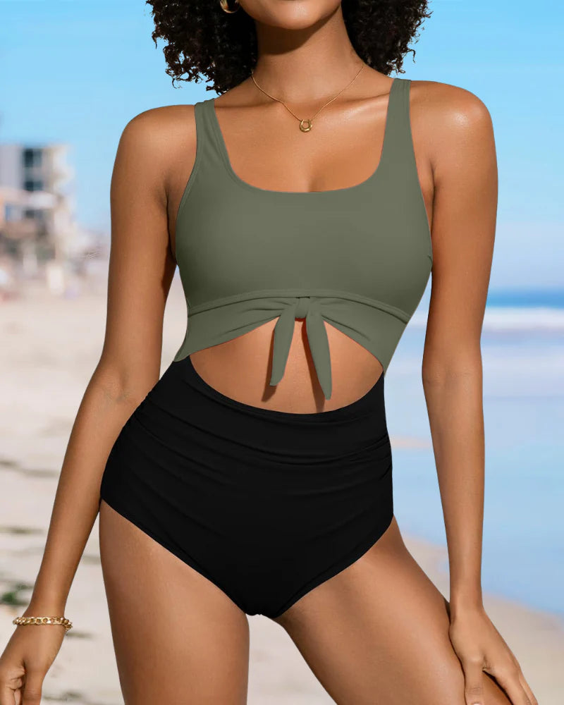 Ruched Tie-Knot Tummy Control One-Piece Swimsuit