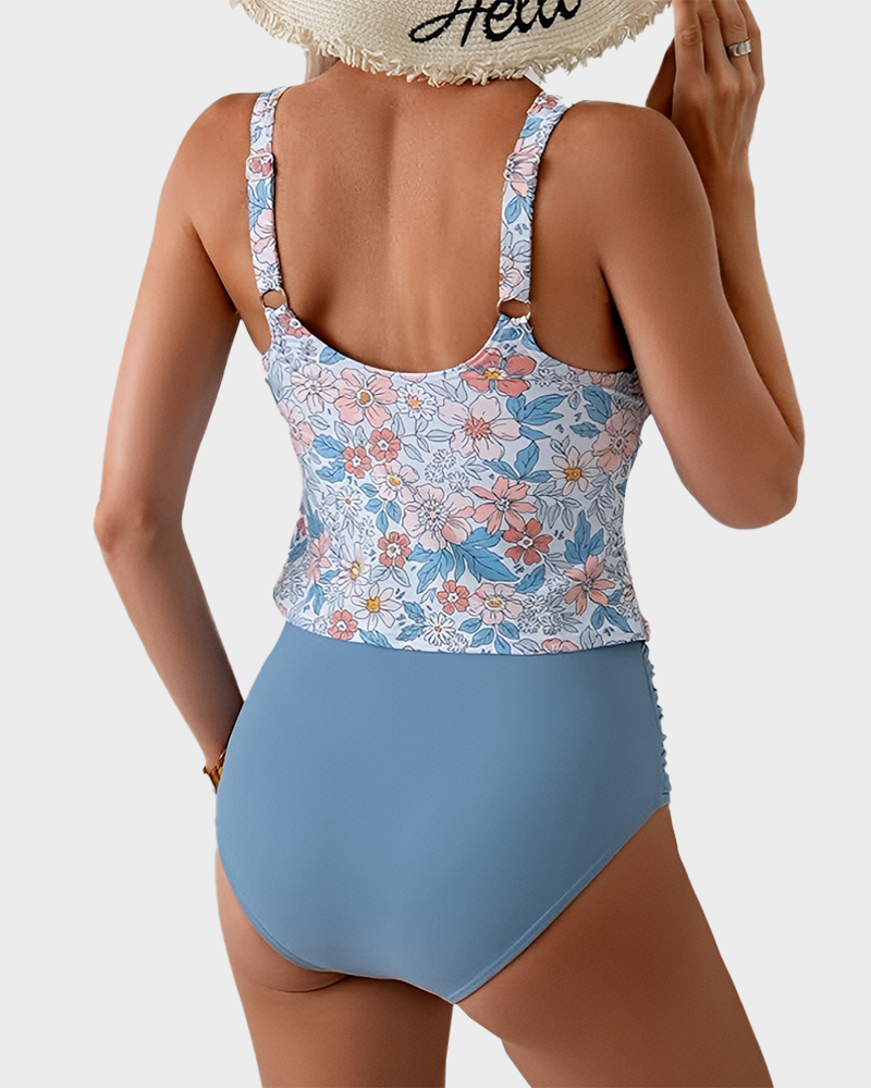 Two Piece U Back High Waisted Tummy Control Tankini Set
