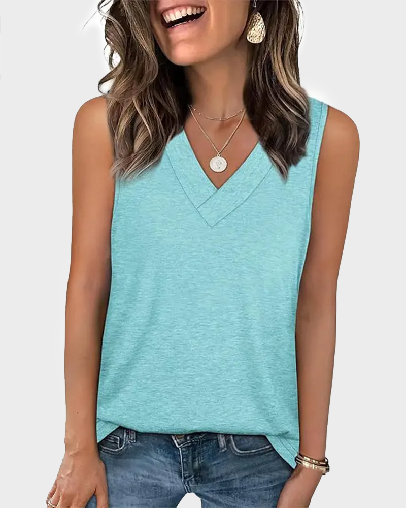 Summer V Neck Sleeveless Tank Top Trendy Basic Tee
