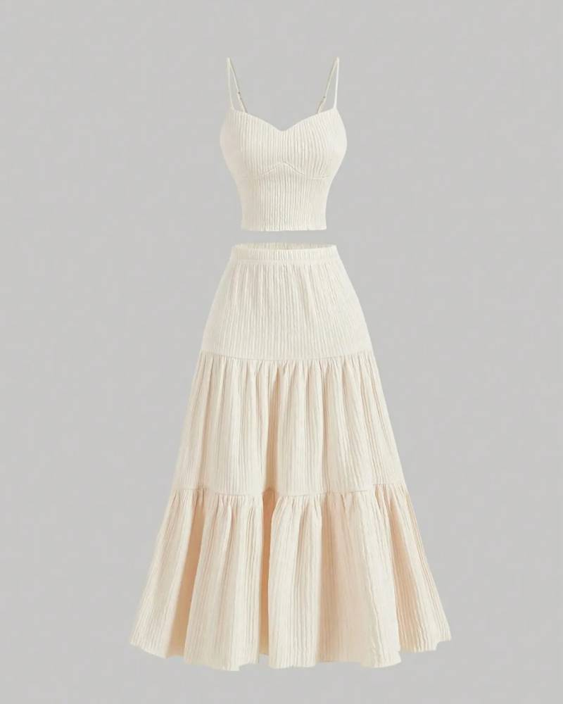 Solid Woven Crop Cami Top & A-line Skirt Two-piece Set