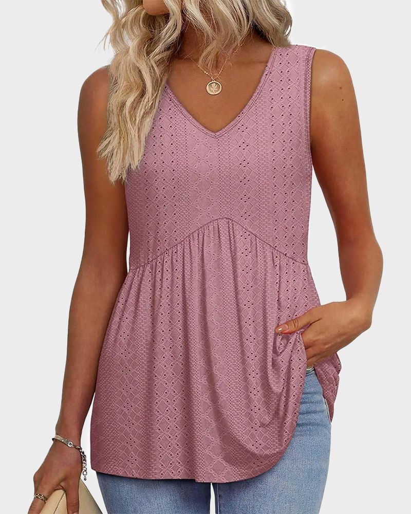 V Neck Flowy Peplum Tank Top Sleeveless Babydoll Stretchy Top