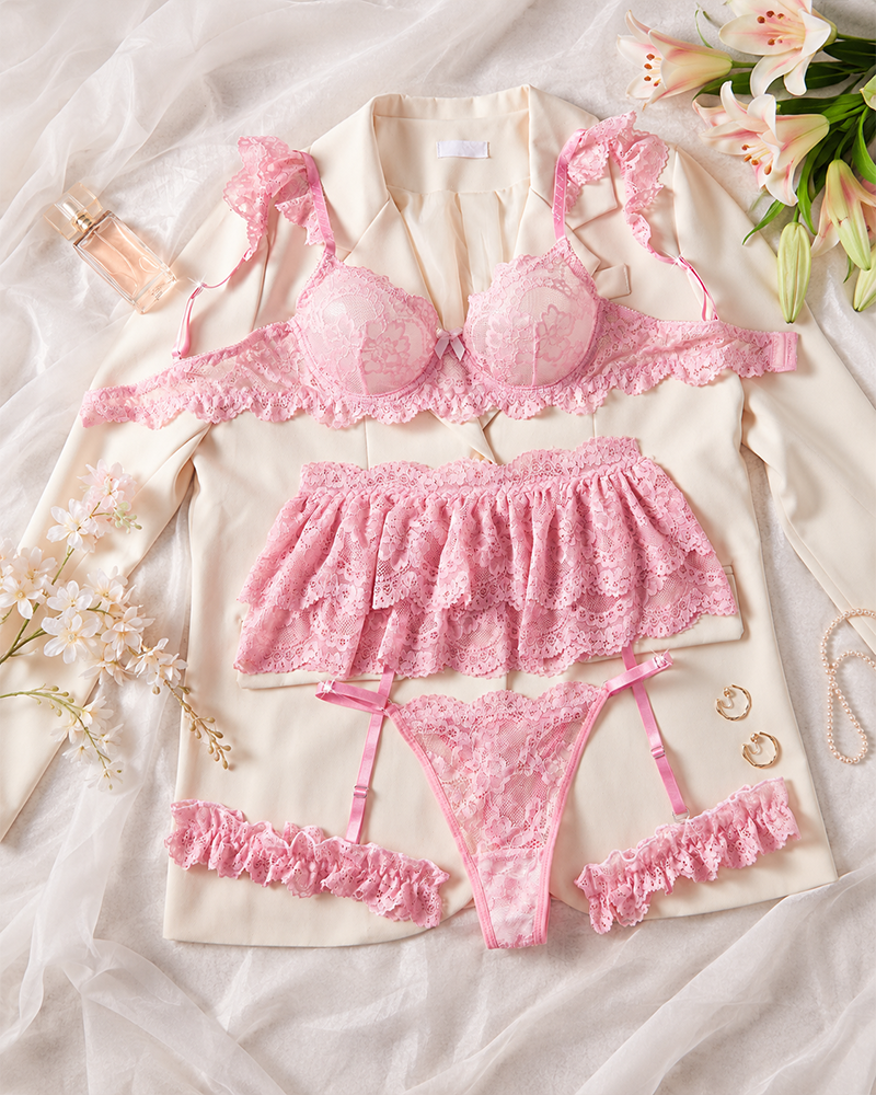 Women's 5 Piece Baby Doll Corset with Detachable Lace Garters Lingerie Set