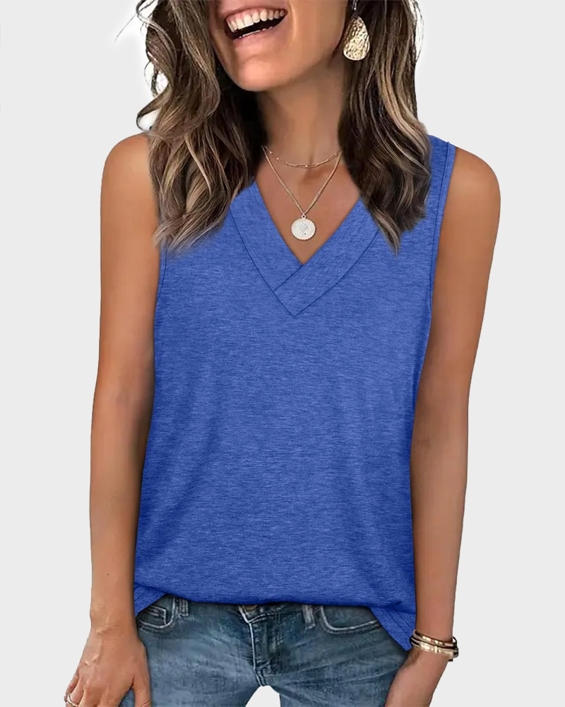 Summer V Neck Sleeveless Tank Top Trendy Basic Tee