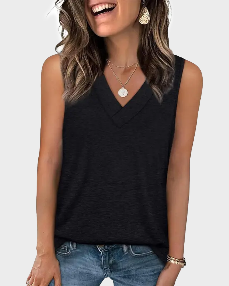 Summer V Neck Sleeveless Tank Top Trendy Basic Tee