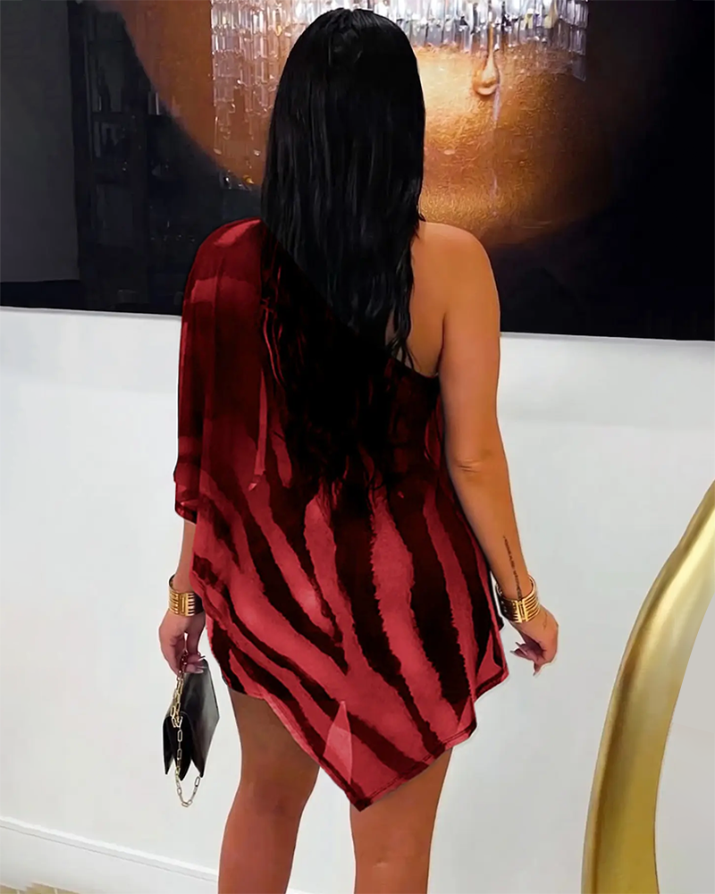 Women's Animal Print Shawl Top & Short Skirt Set Lightweight Comfortable Casual Wear