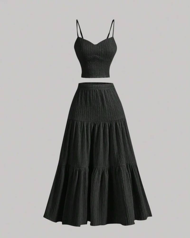 Solid Woven Crop Cami Top & A-line Skirt Two-piece Set