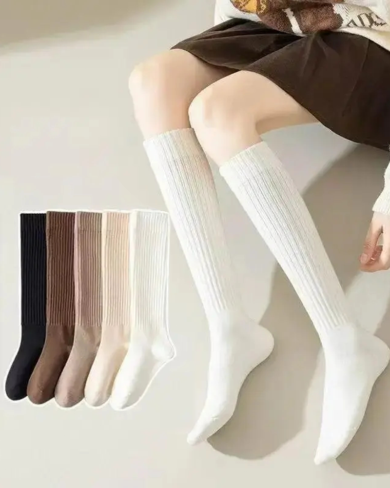 Women's 5 Pair Thick Slim Fit Calf Boot Socks with Side Stripes Fall Winter