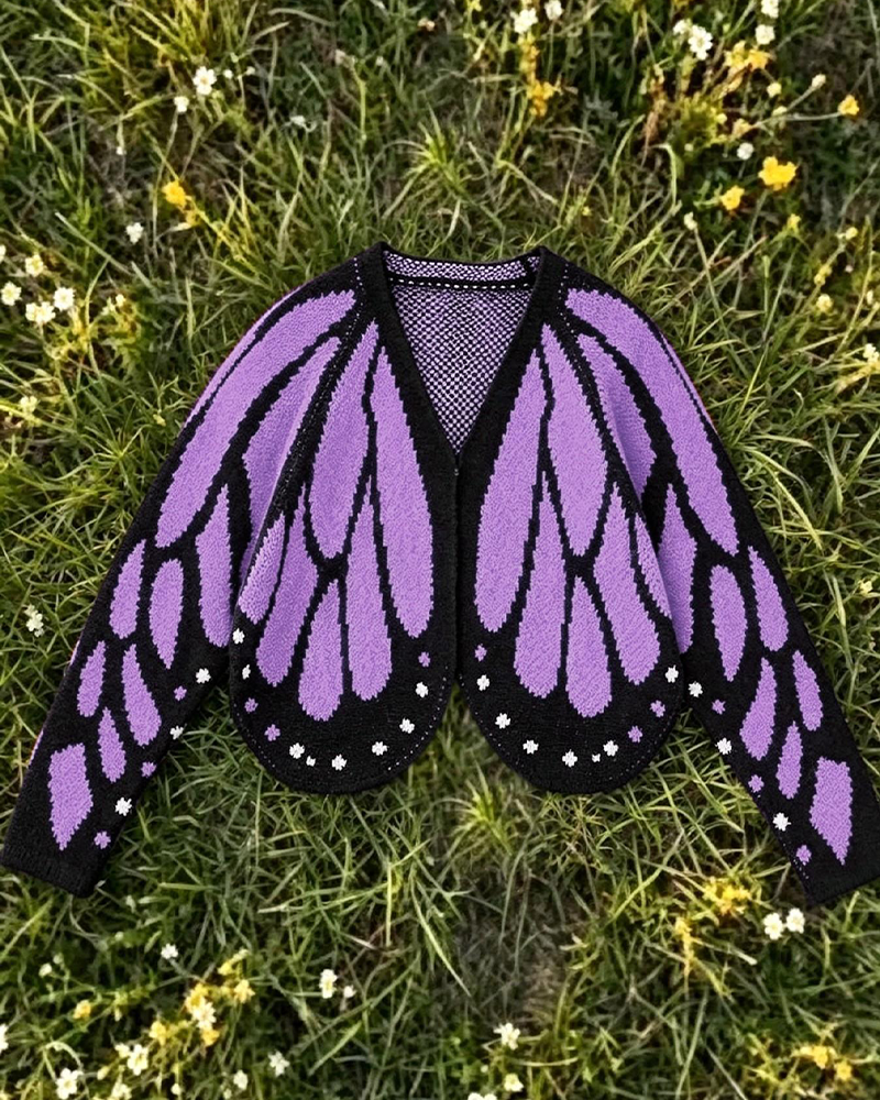 Women's Butterfly Wings V Neck Bat Sleeve Open Front Short Knit Casual Cardigan
