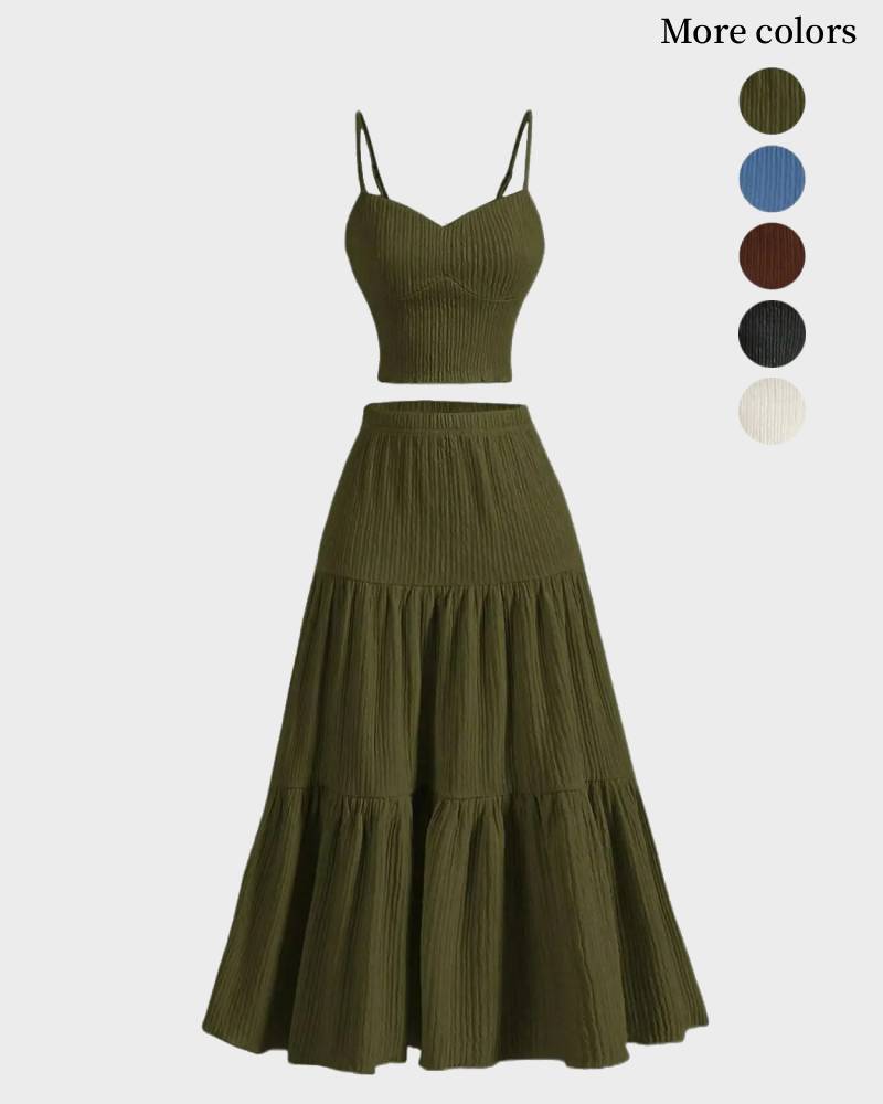 Solid Woven Crop Cami Top & A-line Skirt Two-piece Set