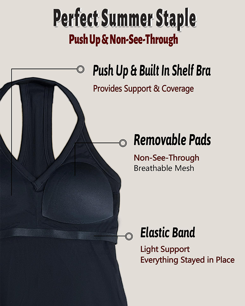 Women's V Neck Cotton Racerback Tank Top Built in Bra Sleeveless Fitted Cami