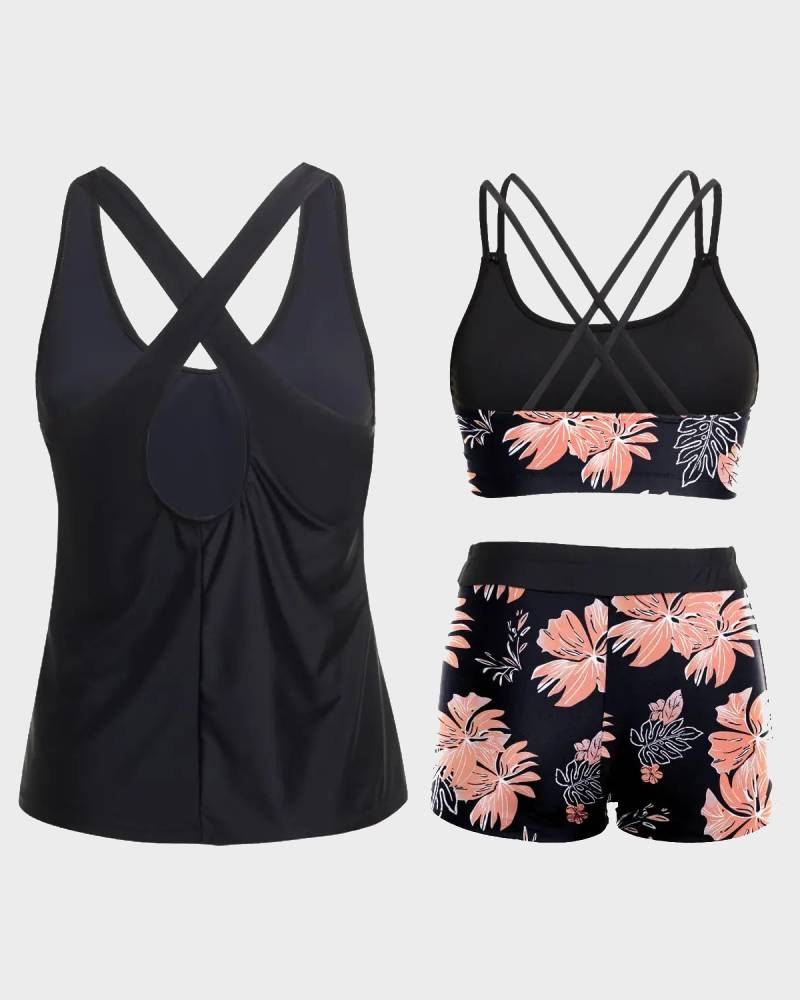 Women's 3 Piece Tankini Set with Bra Top & Boy Shorts
