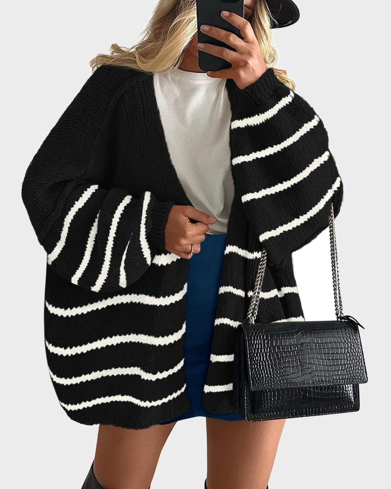 Lightweight Oversized Lantern Sleeve Sweater Open Front Knit Cardigan