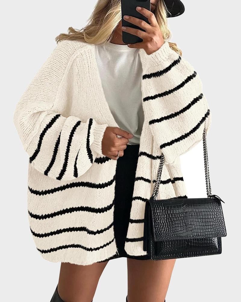 Lightweight Oversized Lantern Sleeve Sweater Open Front Knit Cardigan