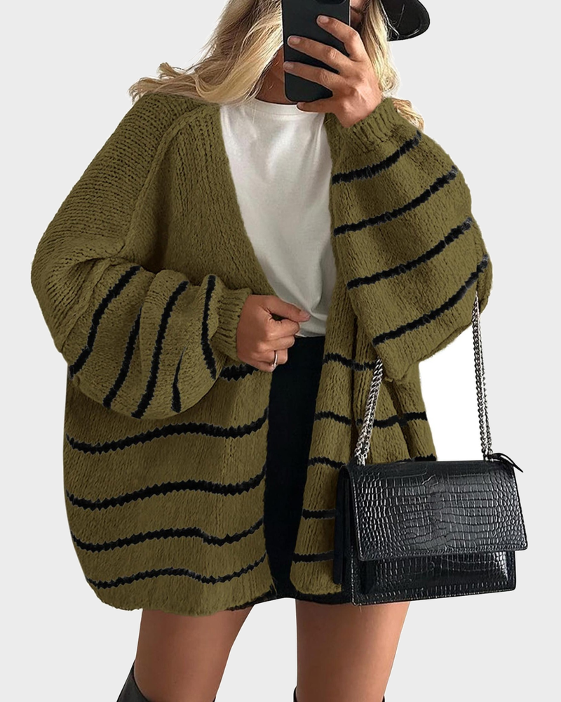 Lightweight Oversized Lantern Sleeve Sweater Open Front Knit Cardigan