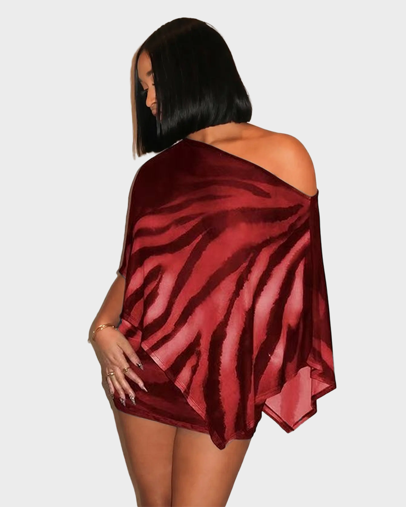 Women's Animal Print Shawl Top & Short Skirt Set Lightweight Comfortable Casual Wear