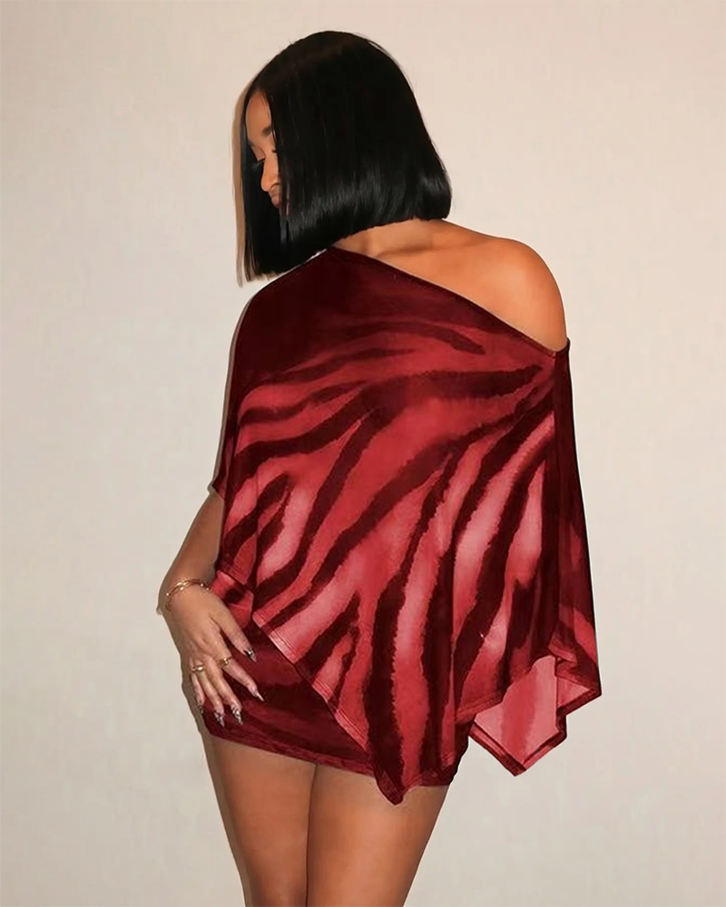 Women's Animal Print Shawl Top & Short Skirt Set Lightweight Comfortable Casual Wear