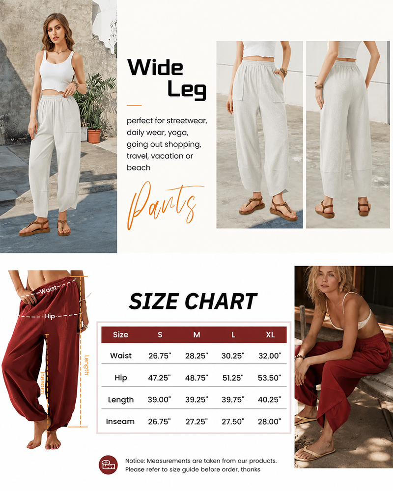Women's Baggy Wide Leg Palazzo Harem Pants Elastic Waist Casual with Pockets