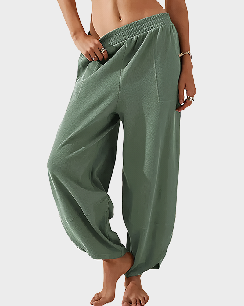 Women's Baggy Wide Leg Palazzo Harem Pants Elastic Waist Casual with Pockets
