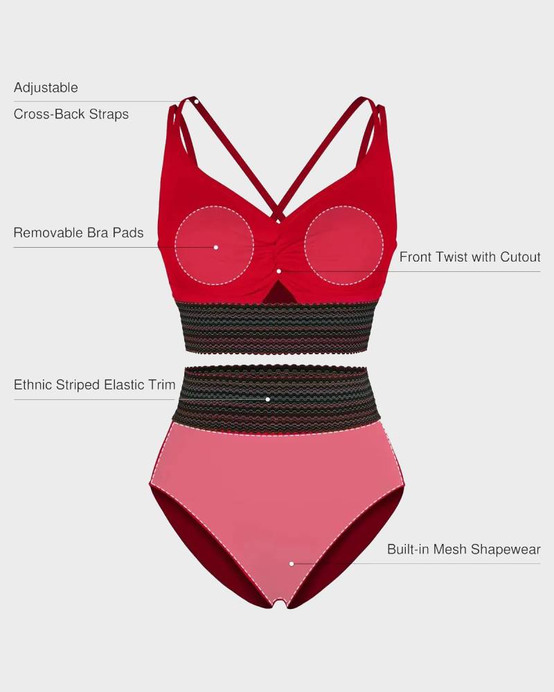 High Waisted Snakeskin Bikini Push Up Ruched Front Wide Ribbed Band