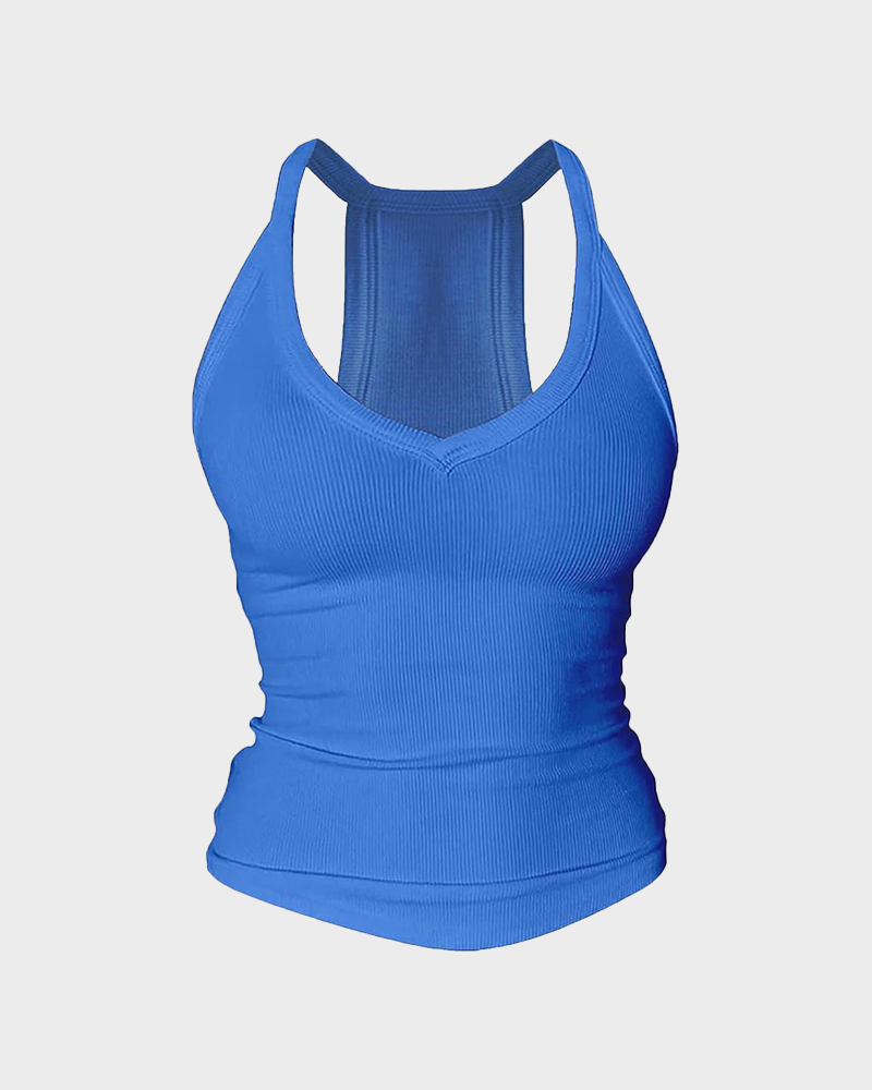 Women's V Neck Cotton Racerback Tank Top Built in Bra Sleeveless Fitted Cami