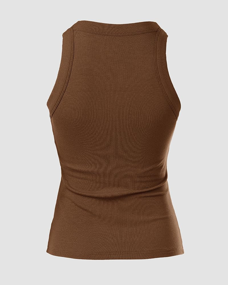 Women’s Ribbed Racerback Tank Top with Built-in Bra
