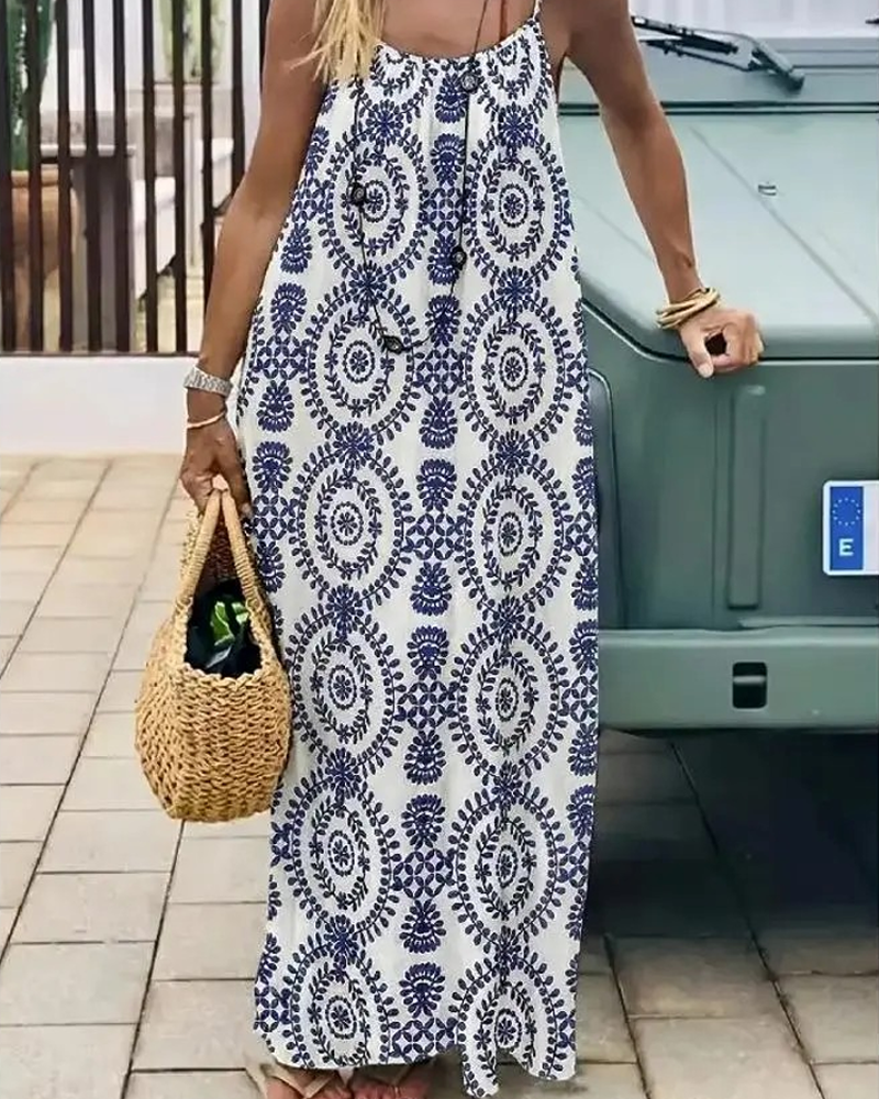 Bohemian Spaghetti Strap Halter Backless Maxi Dress Sleeveless Casual Dress