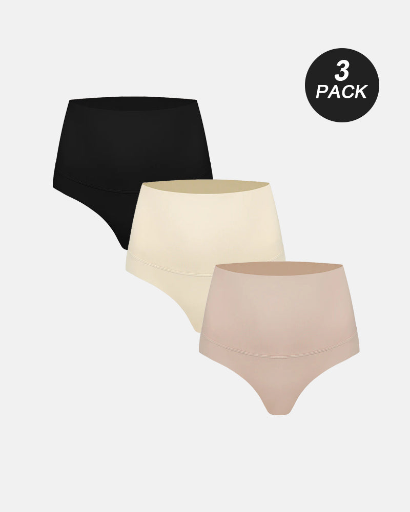 3-Pack High Waisted Thong Tummy Control Briefs
