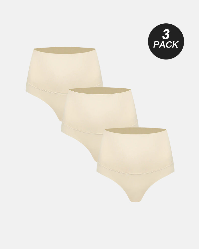3-Pack High Waisted Thong Tummy Control Briefs
