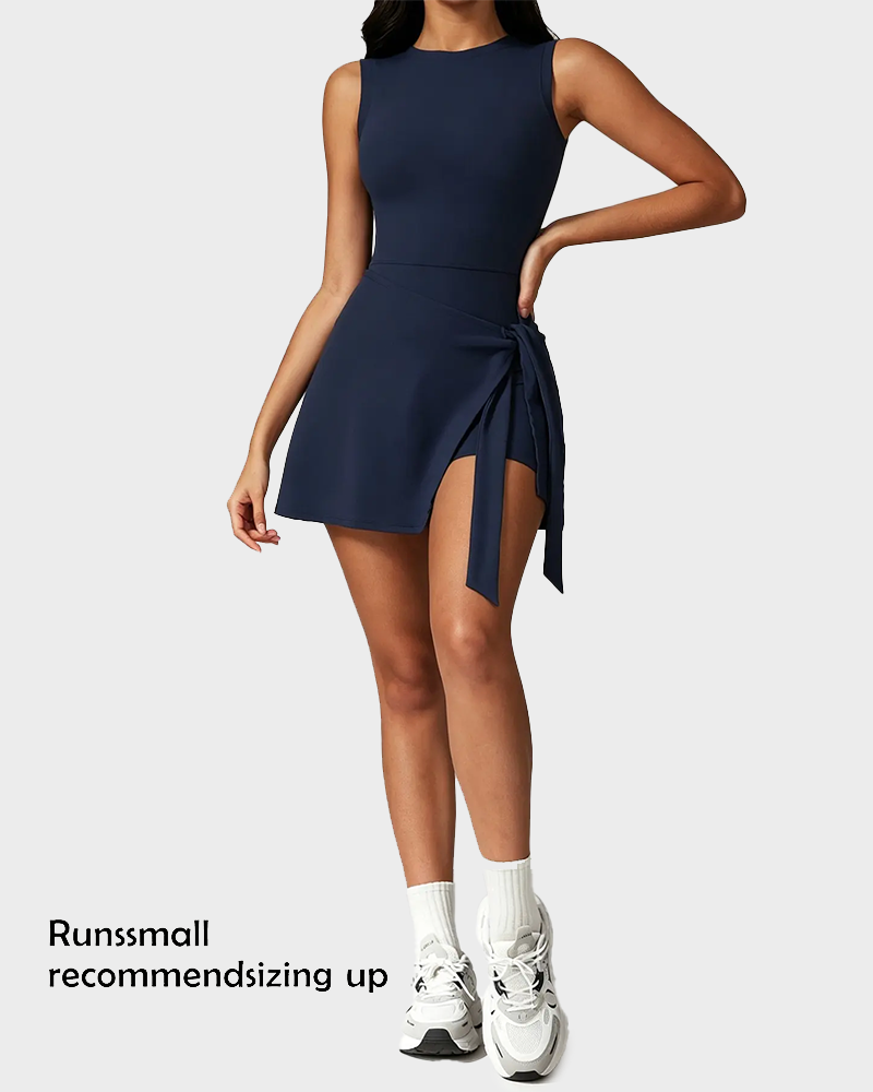 Anti Exposure Tie Front Wrap Sleeveless Soft Slim Fit Sport Dress