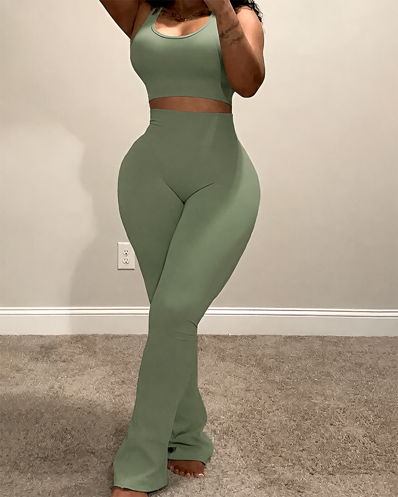 Women's Cropped Top & Wide Leg Pants Set