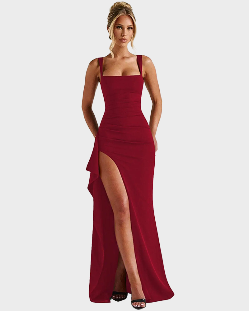 Women's Plain Backless Slip Thigh Split Floor Length Sleeveless Dress