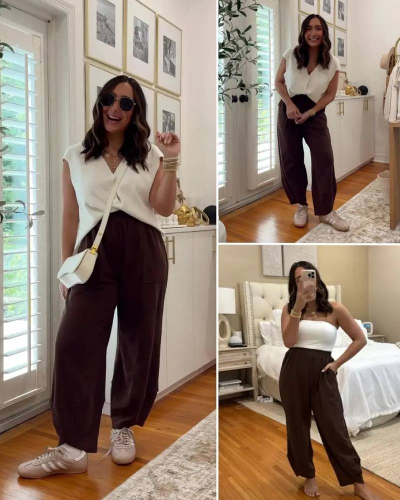 Women's Baggy Wide Leg Palazzo Harem Pants Elastic Waist Casual with Pockets
