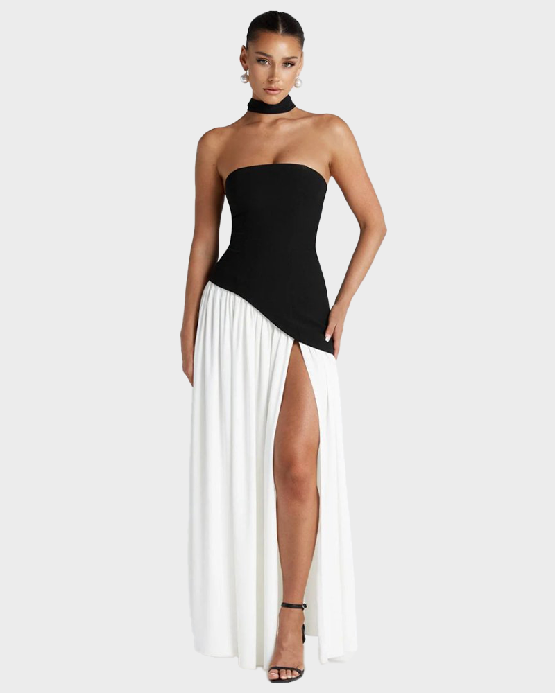 Women's Plain Split Thigh Strapless Bodycon Tube Dress