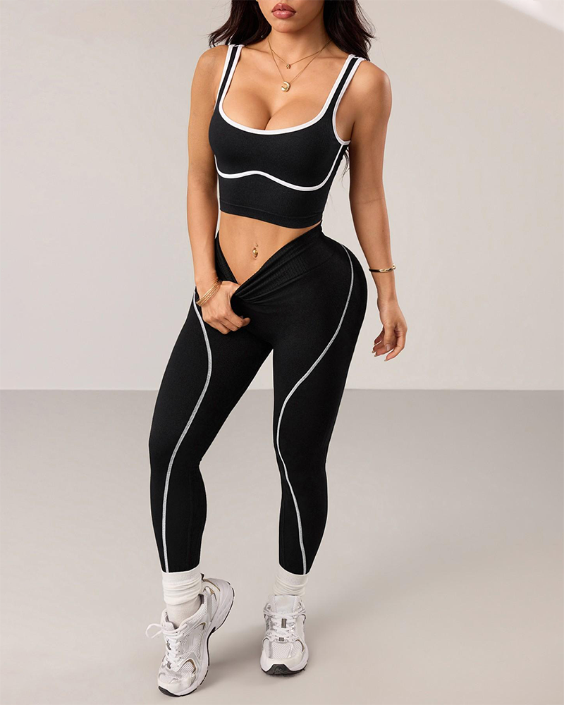 High Waist Tummy Control Activewear 2 Pcs Sports Vest & Tight Pants Set