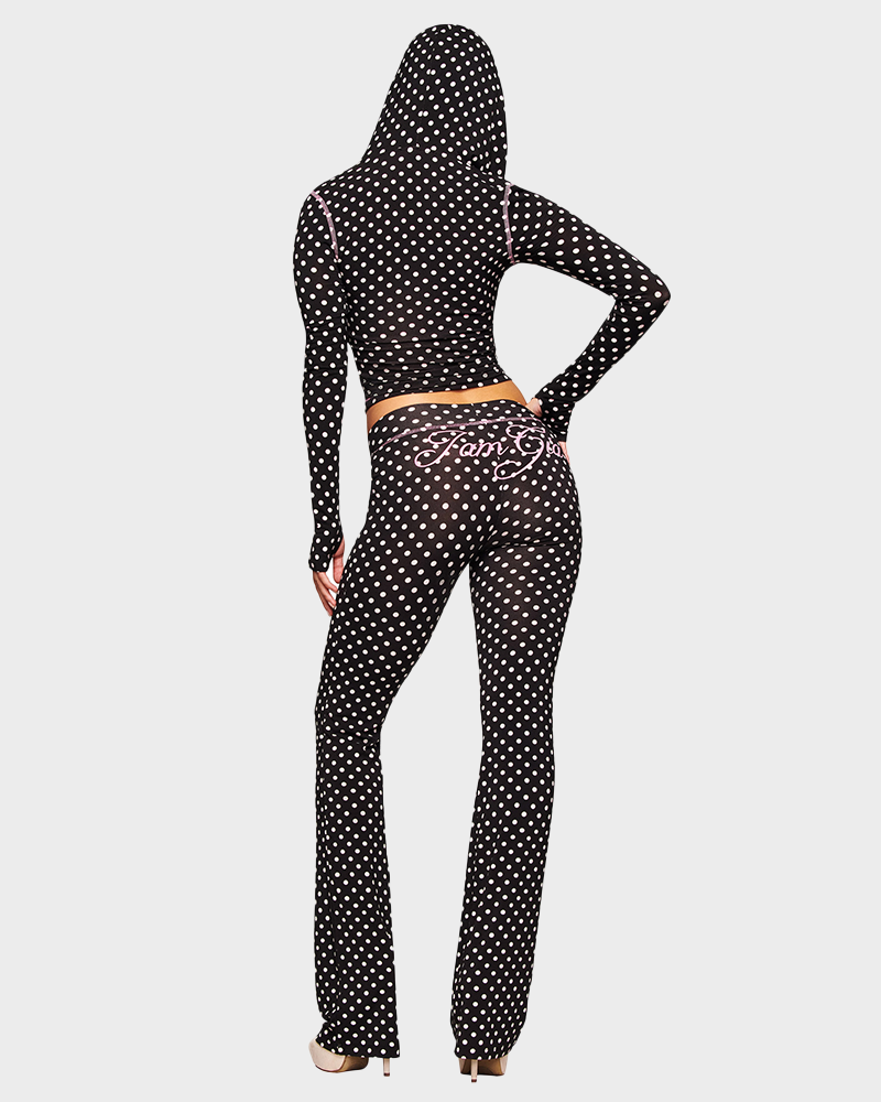 Letter Print Zip Up Cropped Hoodie  & Low Rise Flare Leg Pants Set