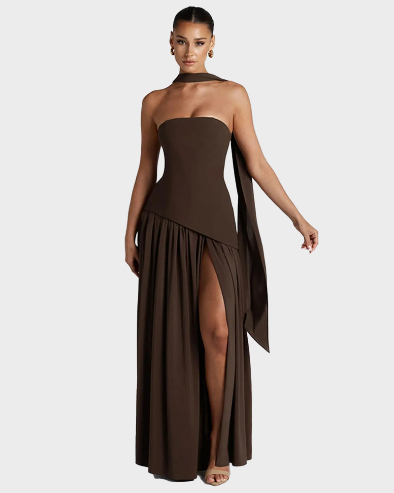 Women's Plain Split Thigh Strapless Bodycon Tube Dress