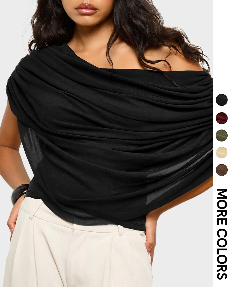 Off Shoulder Draped Twist Flowy Asymmetrical Crop Top