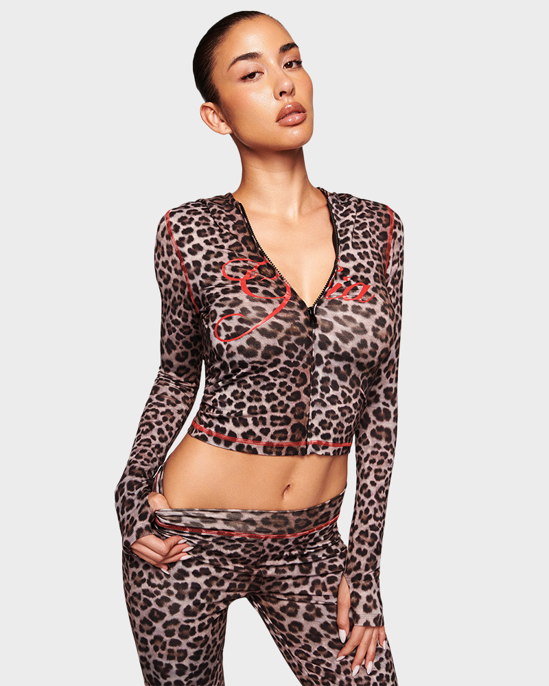 Letter Print Zip Up Cropped Hoodie  & Low Rise Flare Leg Pants Set