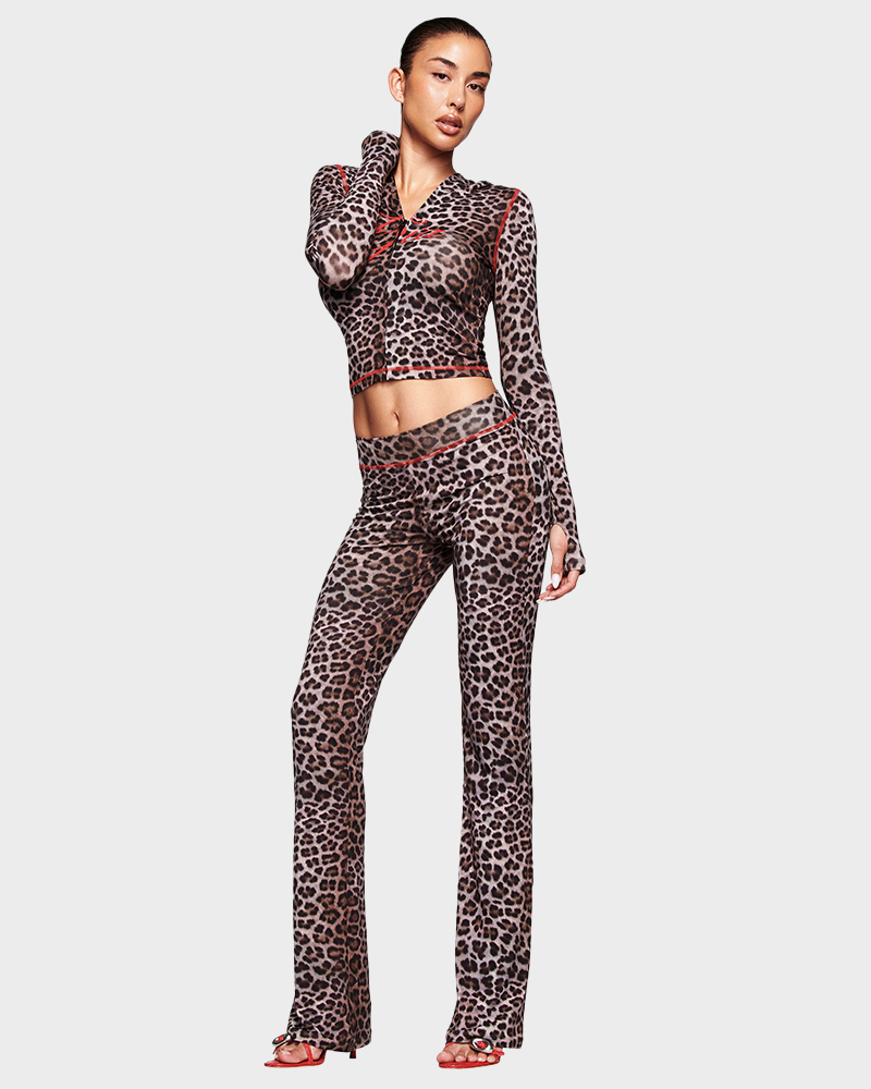 Letter Print Zip Up Cropped Hoodie  & Low Rise Flare Leg Pants Set